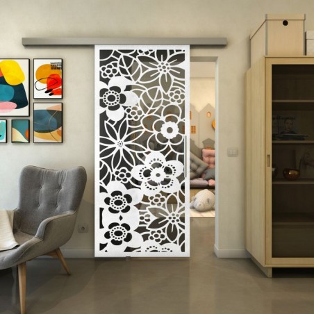 Glasschiebetür SLIM-LINE - Fineprint Model 149 Weiss auf Grauglas
