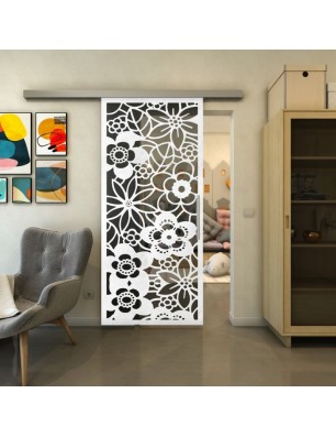 Glasschiebetür SLIM-LINE - Fineprint Model 149 Weiss auf Grauglas