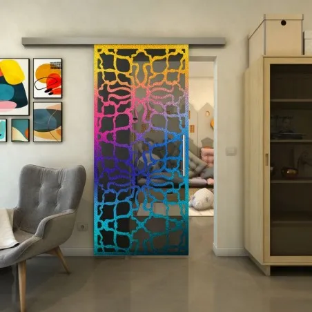 Glasschiebetür SLIM-LINE - Fineprint Model 150 Verlauf auf Grauglas