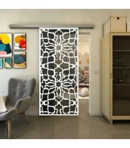 Glasschiebetür SLIM-LINE - Fineprint Model 150 Weiss auf Grauglas