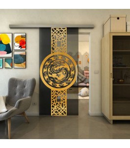 Glasschiebetür SLIM-LINE - Fineprint Model 151 Gold auf Grauglas
