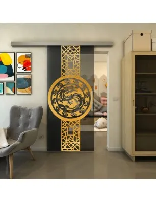 Glasschiebetür SLIM-LINE - Fineprint Model 151 Gold auf Grauglas