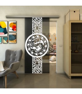 Glasschiebetür SLIM-LINE - Fineprint Model 151 Weiss auf Grauglas