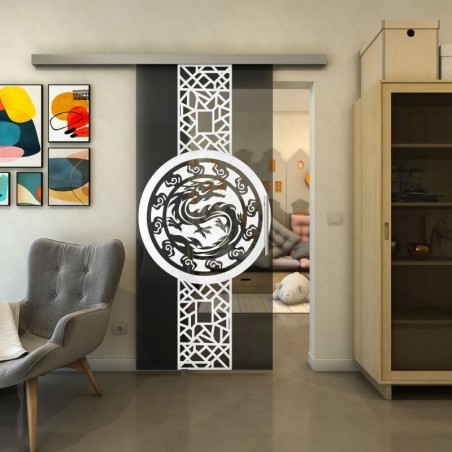 Glasschiebetür SLIM-LINE - Fineprint Model 151 Weiss auf Grauglas