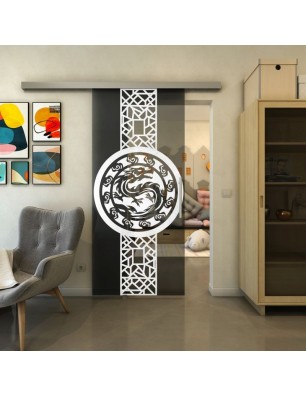 Glasschiebetür SLIM-LINE - Fineprint Model 151 Weiss auf Grauglas
