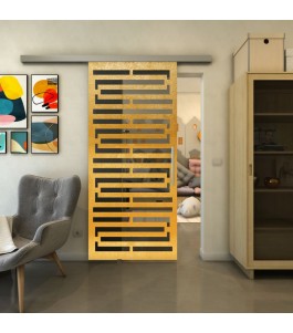 Glasschiebetür SLIM-LINE - Fineprint Model 153 Gold auf Grauglas