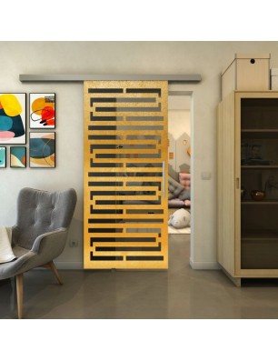 Glasschiebetür SLIM-LINE - Fineprint Model 153 Gold auf Grauglas