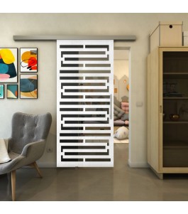 Glasschiebetür SLIM-LINE - Fineprint Model 153 Weiss auf Grauglas