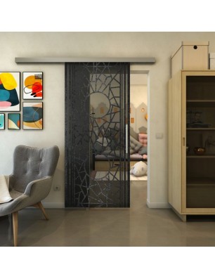 Glasschiebetür SLIM-LINE - Fineprint Model 154 Schwarz auf Grauglas