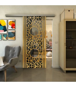 Glasschiebetür SLIM-LINE - Fineprint Model 154 Gold auf Grauglas