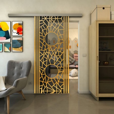 Glasschiebetür SLIM-LINE - Fineprint Model 154 Gold auf Grauglas