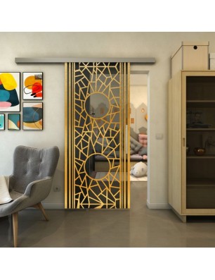 Glasschiebetür SLIM-LINE - Fineprint Model 154 Gold auf Grauglas