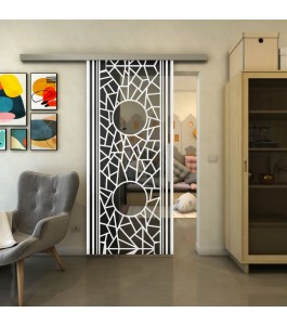 Glasschiebetür SLIM-LINE - Fineprint Model 154 Weiss auf Grauglas