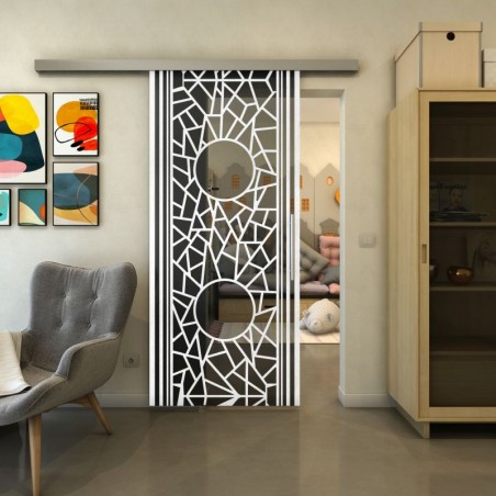 Glasschiebetür SLIM-LINE - Fineprint Model 154 Weiss auf Grauglas