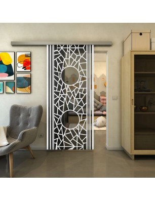 Glasschiebetür SLIM-LINE - Fineprint Model 154 Weiss auf Grauglas