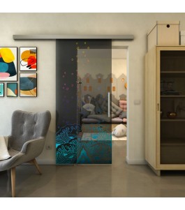 Glasschiebetür SLIM-LINE - Fineprint Model 155 Verlauf auf Grauglas
