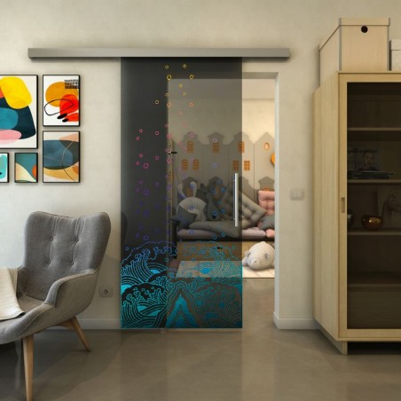 Glasschiebetür SLIM-LINE - Fineprint Model 155 Verlauf auf Grauglas