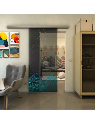 Glasschiebetür SLIM-LINE - Fineprint Model 155 Verlauf auf Grauglas