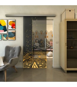 Glasschiebetür SLIM-LINE - Fineprint Model 155 Gold auf Grauglas