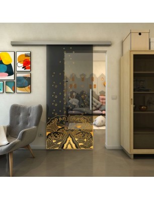 Glasschiebetür SLIM-LINE - Fineprint Model 155 Gold auf Grauglas