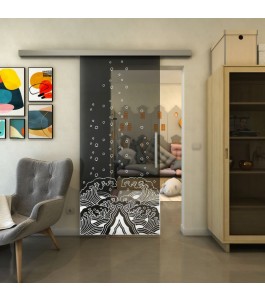 Glasschiebetür SLIM-LINE - Fineprint Model 155 Weiss auf Grauglas