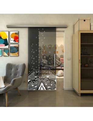 Glasschiebetür SLIM-LINE - Fineprint Model 155 Weiss auf Grauglas
