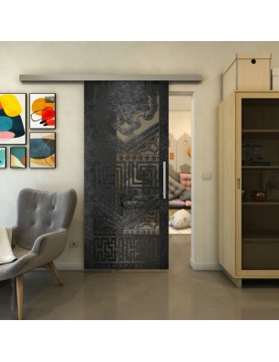 Glasschiebetür SLIM-LINE - Fineprint Model 156 Schwarz auf Grauglas