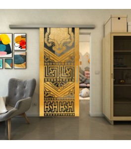 Glasschiebetür SLIM-LINE - Fineprint Model 156 Gold auf Grauglas