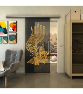 Glasschiebetür SLIM-LINE - Fineprint Model 157 Gold auf Grauglas