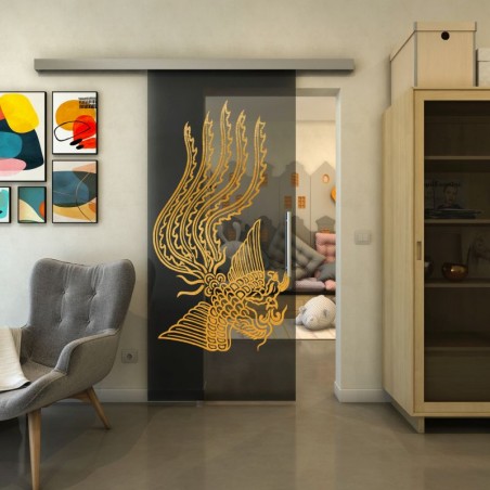 Glasschiebetür SLIM-LINE - Fineprint Model 157 Gold auf Grauglas