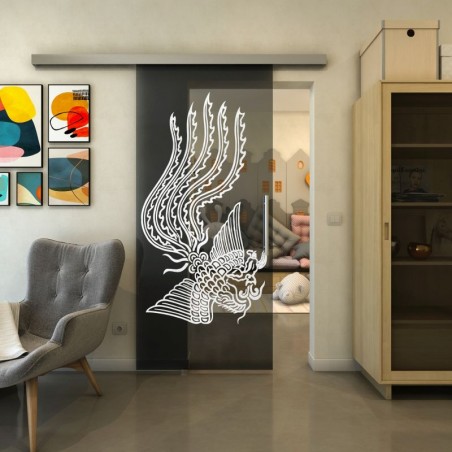 Glasschiebetür SLIM-LINE - Fineprint Model 157 Weiss auf Grauglas