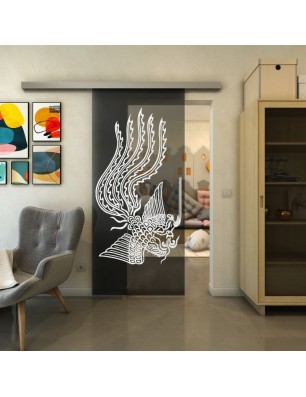 Glasschiebetür SLIM-LINE - Fineprint Model 157 Weiss auf Grauglas