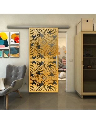 Glasschiebetür SLIM-LINE - Fineprint Model 158 Gold auf Grauglas