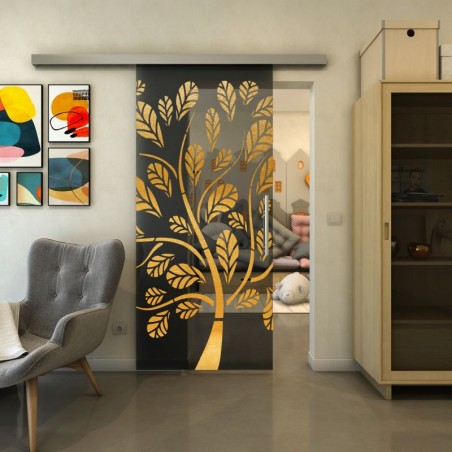 Glasschiebetür SLIM-LINE - Fineprint Model 159 Gold auf Grauglas