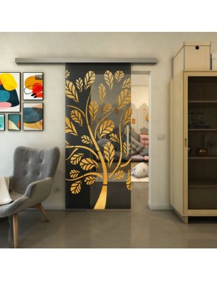 Glasschiebetür SLIM-LINE - Fineprint Model 159 Gold auf Grauglas