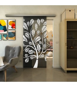 Glasschiebetür SLIM-LINE - Fineprint Model 159 Weiss auf Grauglas