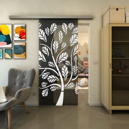 Glasschiebetür SLIM-LINE - Fineprint Model 159 Weiss auf Grauglas