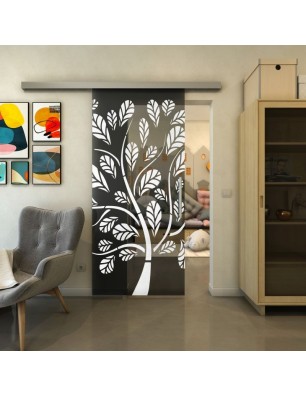 Glasschiebetür SLIM-LINE - Fineprint Model 159 Weiss auf Grauglas