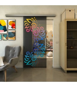 Glasschiebetür SLIM-LINE - Fineprint Model 163 Verlauf auf Grauglas
