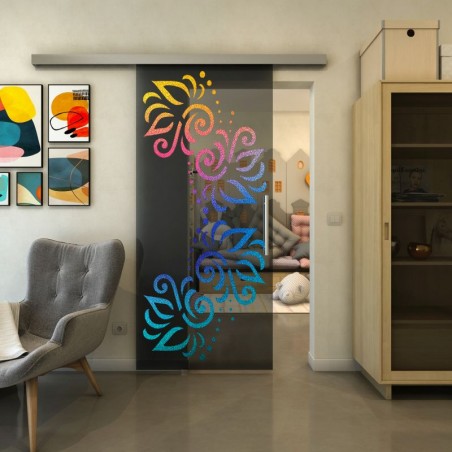 Glasschiebetür SLIM-LINE - Fineprint Model 163 Verlauf auf Grauglas