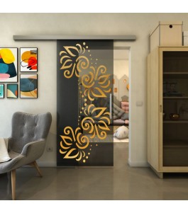 Glasschiebetür SLIM-LINE - Fineprint Model 163 Gold auf Grauglas