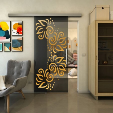 Glasschiebetür SLIM-LINE - Fineprint Model 163 Gold auf Grauglas