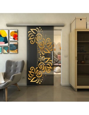 Glasschiebetür SLIM-LINE - Fineprint Model 163 Gold auf Grauglas