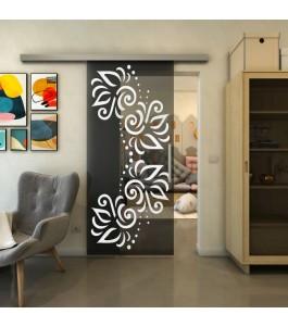 Glasschiebetür SLIM-LINE - Fineprint Model 163 Weiss auf Grauglas