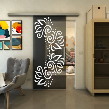 Glasschiebetür SLIM-LINE - Fineprint Model 163 Weiss auf Grauglas