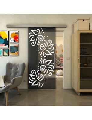 Glasschiebetür SLIM-LINE - Fineprint Model 163 Weiss auf Grauglas