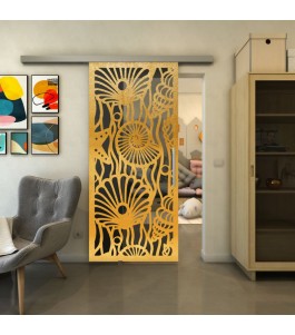Glasschiebetür SLIM-LINE - Fineprint Model 165 Gold auf Grauglas