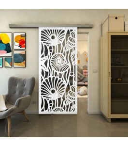 Glasschiebetür SLIM-LINE - Fineprint Model 165 Weiss auf Grauglas