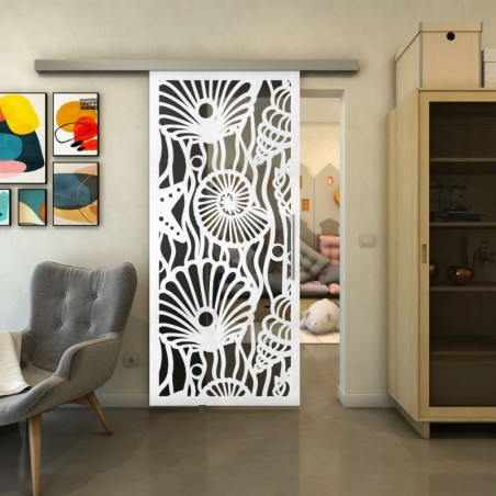 Glasschiebetür SLIM-LINE - Fineprint Model 165 Weiss auf Grauglas
