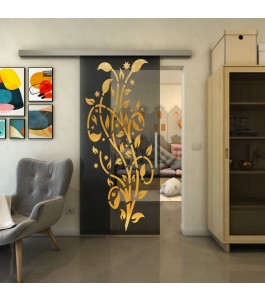 Glasschiebetür SLIM-LINE - Fineprint Model 166 Gold auf Grauglas